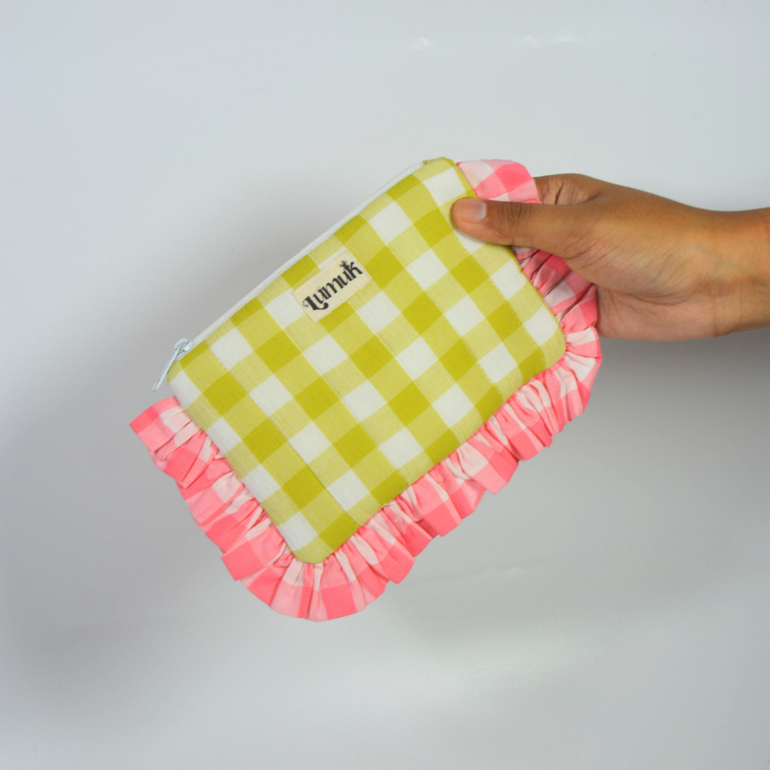Flamingo Flirt Pouches | Quilted Ruffle Pouch Set