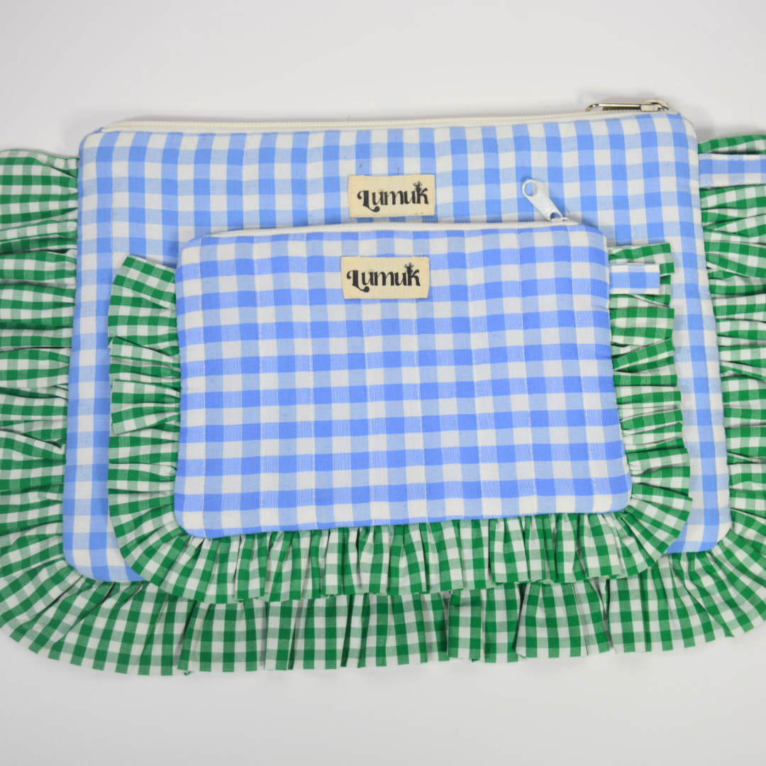 Ocean Eyes Pouches | Quilted Ruffle Pouch Set