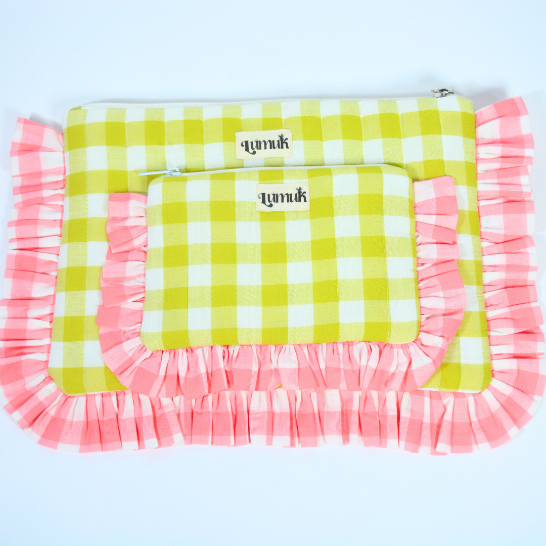 Flamingo Flirt Pouches | Quilted Ruffle Pouch Set