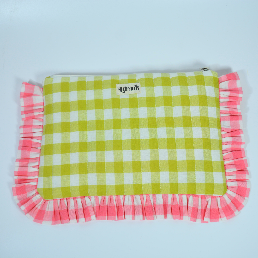 Flamingo Flirt Pouches | Quilted Ruffle Pouch Set