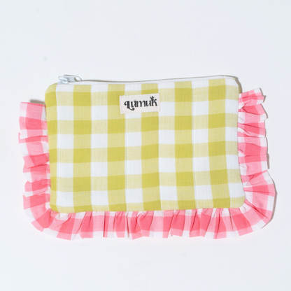 Flamingo Flirt Pouches | Quilted Ruffle Pouch Set