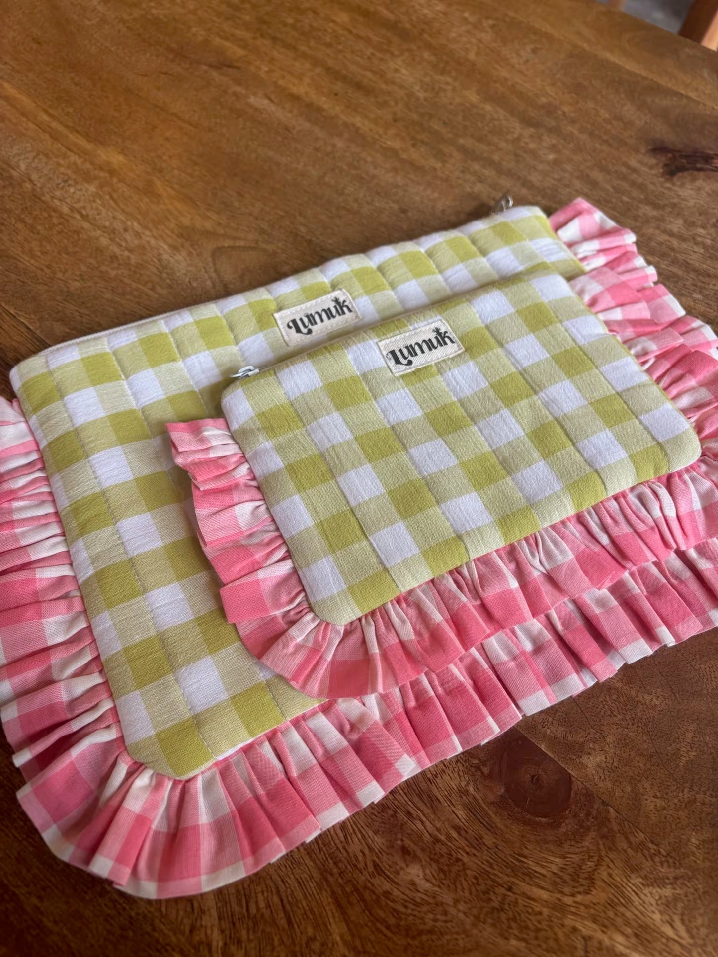 Flamingo Flirt Pouches | Quilted Ruffle Pouch Set
