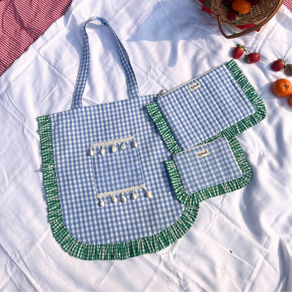 Ocean Eyes Pouches | Quilted Ruffle Pouch Set