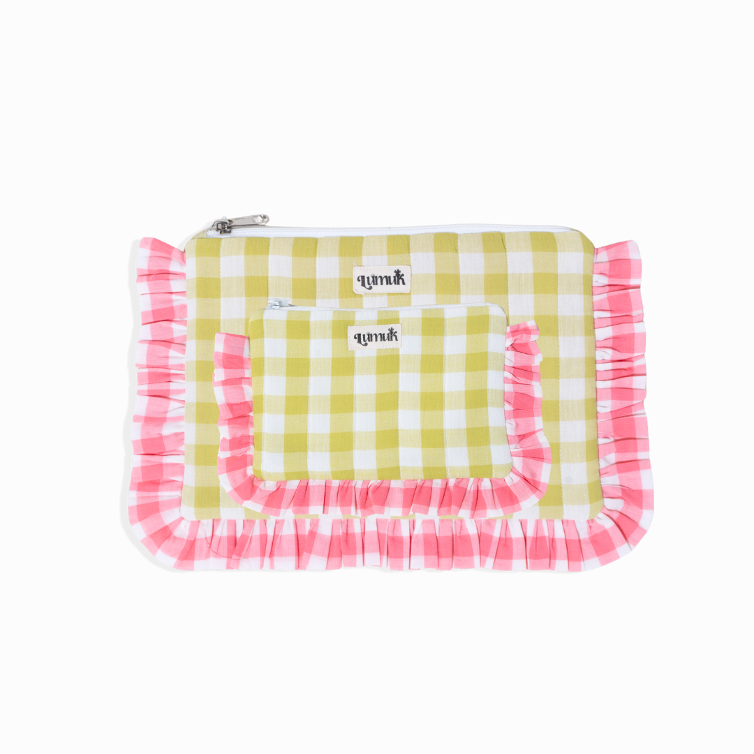Flamingo Flirt Pouches | Quilted Ruffle Pouch Set