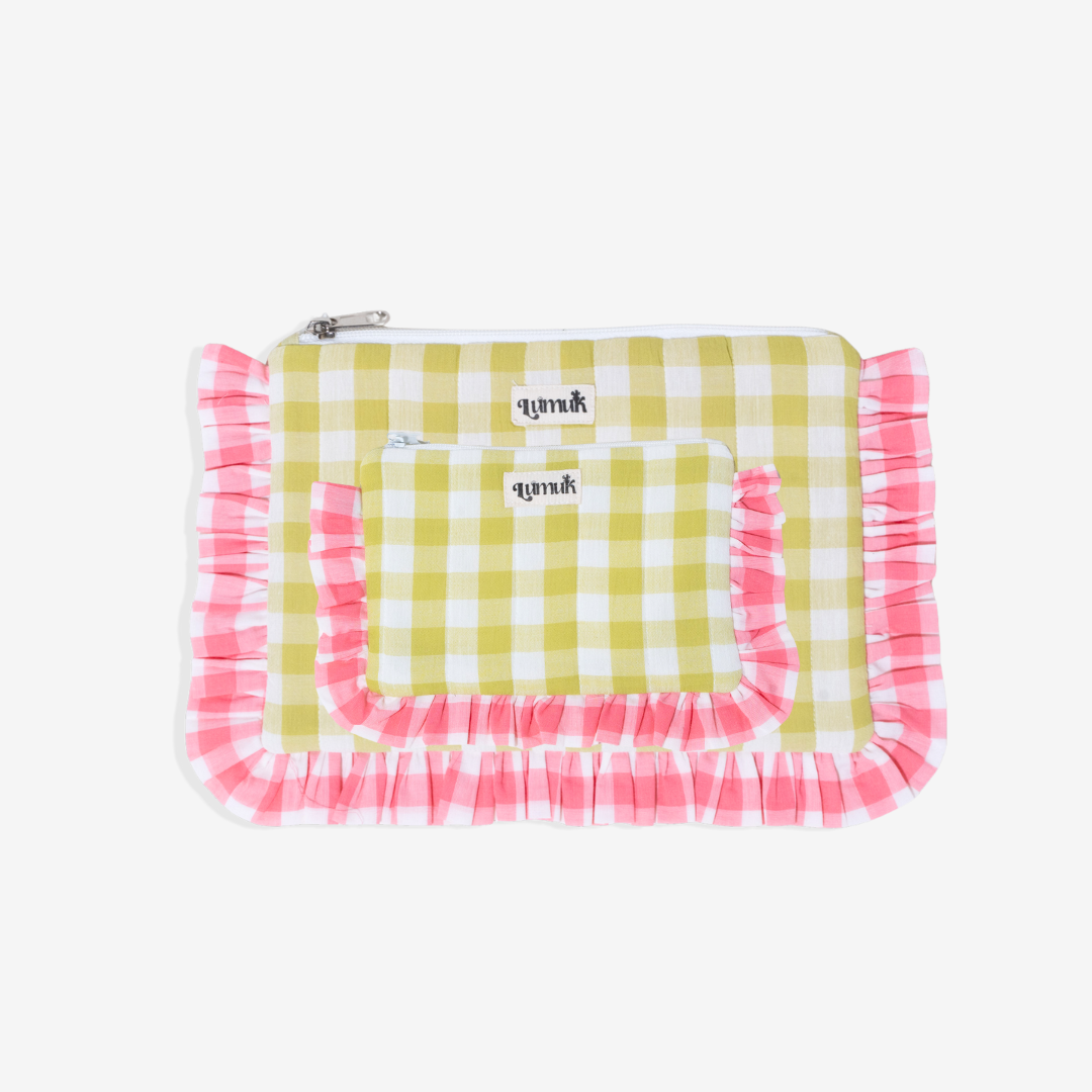 Flamingo Flirt Pouches | Quilted Ruffle Pouch Set